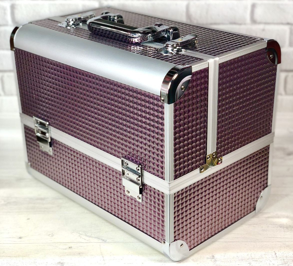 Б'юті алюмінієвий кейс валізу з ключем пудра шість висувних полиць