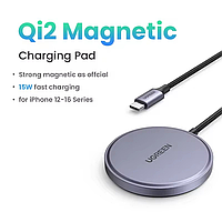 Бездротовий зарядний пристрій 2 in 1 UGREEN W703 Qi2 15 Вт, для iPhone 16, AirPods 3/2/Pro Grey (55206)