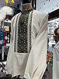 Вишиванка чоловіча ручної роботи вишита на сірому льоні  довгий рукав розмір 48, фото 3