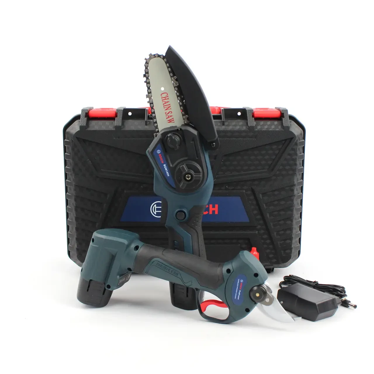 Акумуляторний набір 2 в 1 12 V CILTI 2 в 1 Секатор + Мініпила. З 2 шинами (10 і 15 см) і з 2 ланцюгами., фото 1