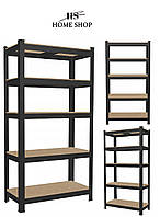 Стелаж металевий 180х90х40 см 5 полиць, навантаження 75 кг на полицю (Чорний)