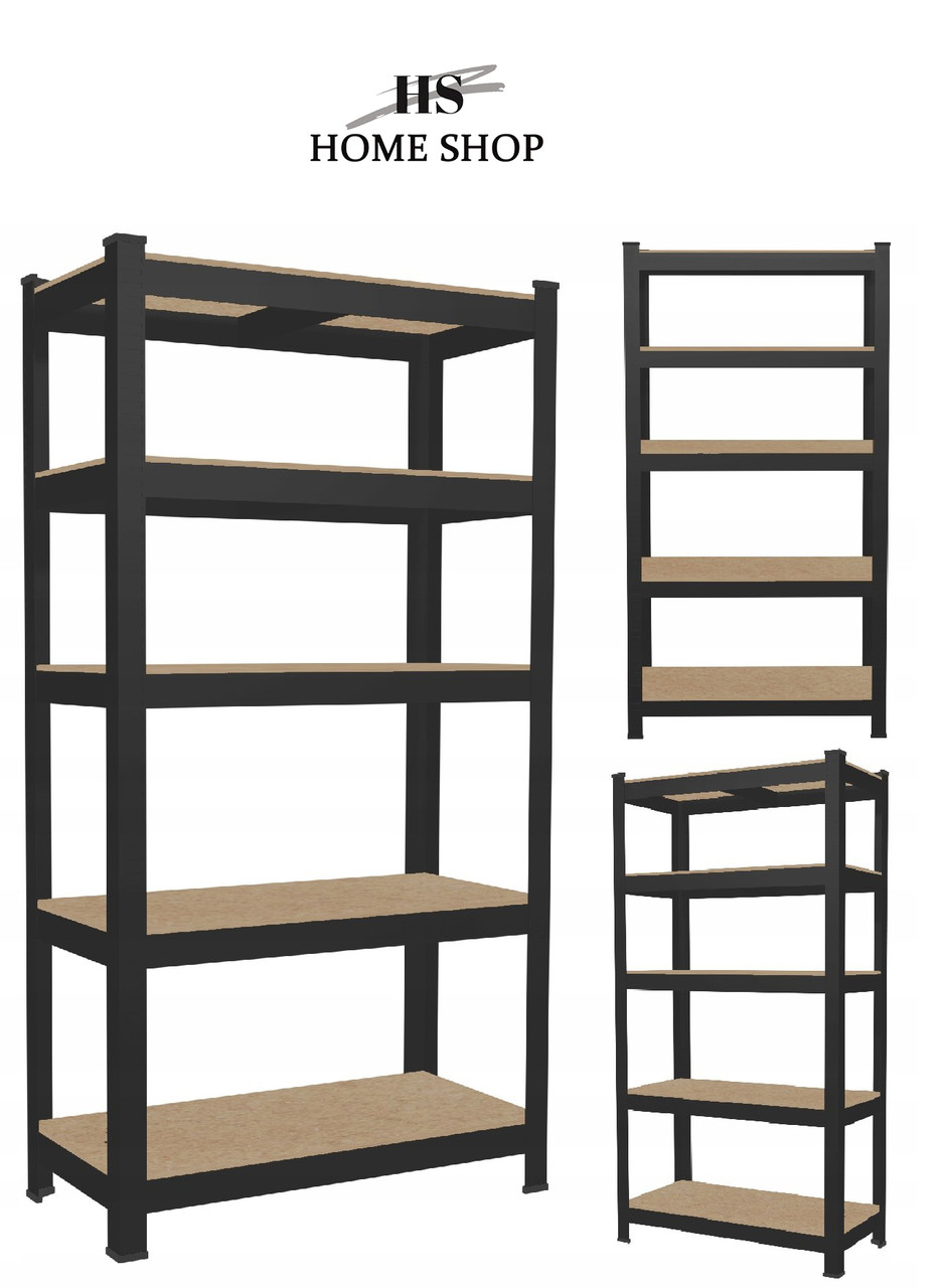 Стелаж металевий 180х90х40 см 5 полиць, навантаження 75 кг на полицю (Чорний), фото 1