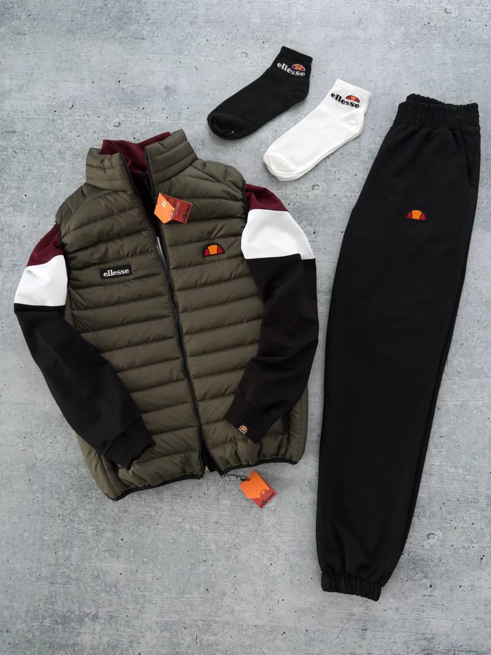 Чоловічий спортивний костюм Ellesse Олімпійка + Штани + Жилетка бордовий Комплект Еліс весняний осінній