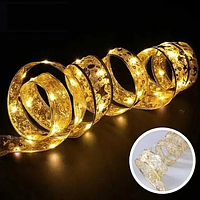 Гірлянда стрічка на батарейках і від USB 2 метри  7287 — "Сніжинка Зірочки" Від звичайних батарейок AA. 2700К.