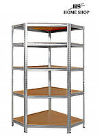 Стелаж металевий кутовий 180x30x90 см 5 полиць (сірий)