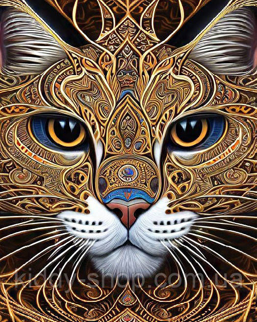 Діамантова вишивка. Картина на підрамнику "Кошачий погляд", 40х50см, квадратні стрази, фото 1