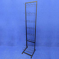 Стелаж сітчастий Єва-40 на 6 секцій з одинарними гачками та кошиком, чорний