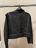 Куртка косуха з екошкіри укорочена потерта чорна з ременем, фото 2