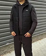 Жилетка чоловіча чорна Under Armour стьобана, Легка та стильна безрукавка Андер Армор із кишенями, Жилет літня на блискавці
