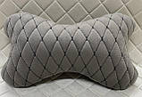 Подушечка під голову в машину з Алькантари Lux світло-сіра подушка на підголівник авто під шию, фото 3