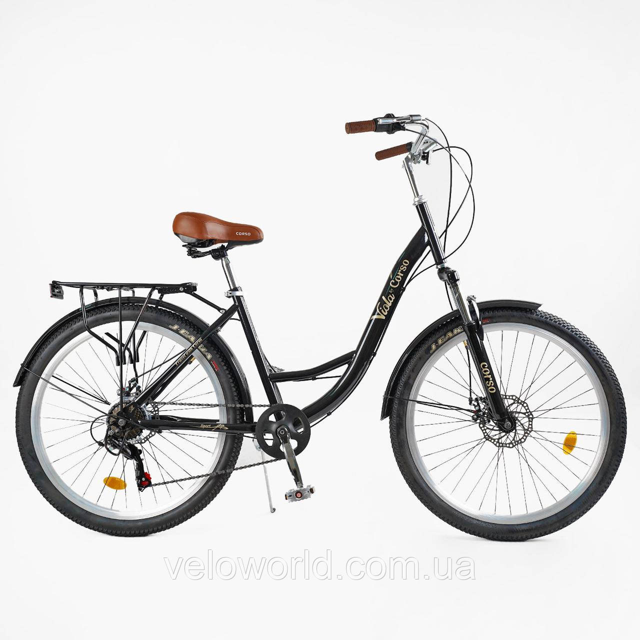 Велосипед міський Corso "Viola" 26" сталева рама 17", Shimano 21 швидкість, дискові гальма, зібраний на 75%