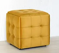 Стильний пуф трансформер 5в1 для сидіння з велюру з прошивкою і металевими ніжками, в гірчичному кольорі