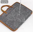 Сумка для ноутбука сіра з коричневою окантовкою 15.6" Boona XB-Q016 вологозахисна сумка до ноутбку 15-16 дюймів сіро-коричнева, фото 3