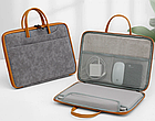 Сумка для ноутбука сіра з коричневою окантовкою 15.6" Boona XB-Q016 вологозахисна сумка до ноутбку 15-16 дюймів сіро-коричнева, фото 5
