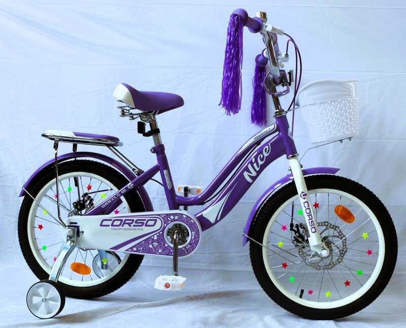 Велосипед 2-х колісний 18" "Corso Nice" NC-18100 сталева рама, дискові гальма, дод. колеса, дзвоник, бутилочка, корзинка, зібран