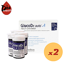 Тест-смужки GlucoDr 100 шт. в 4 флаконах по 25 шт. в упаковці