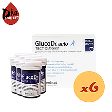 Тест-смужки GlucoDr 300 шт. в 12 флаконах по 25 шт. в упаковці