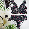 Роздільний купальник Чорний квітковий із рюшами. Великі розміри. 2XL, фото 6