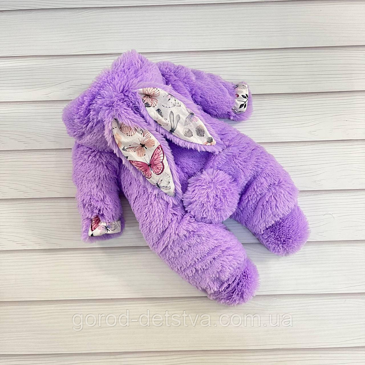 Теплий комбінезон чоловічок для новонародженого 56-62 см Зайчик хвостик відстібається Весна Осінь, фото 1