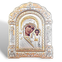 Ікона срібна 17.5 х 22.5 см із Греції, арочної форми. Пресвята Богородиця "Казанська" AR-4/002/G/B