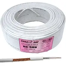 Кабель EUROSAT RG-58U (0,8Cu+2,9PE + Al foil + 64x0, 12CCA), діам.-5 мм, білий, 100 м