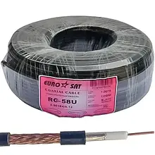 Кабель коаксіальний RG-58U EUROSAT, одножильний, Cu, 64%, чорний, 100 м