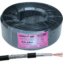 Кабель EUROSAT RG-58C/U (19x0,18Cu/64x0,12TCu), діам.-5 мм, чорний, 100 м