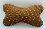 Подушка під голову в авто з Алькантари Lux Коричневий ромбик автоподушка підголовник подушечка під голову, фото 2