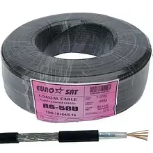 Кабель EUROSATRG-58C/U (19x0,18Cu/64x0,12TCCA), діам.-5 мм, чорний, 100 м