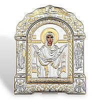 Ікона срібна 17.5 х 22.5 см. Лик прописаний. Божої Матері "Покрова". AR-4/018G/B