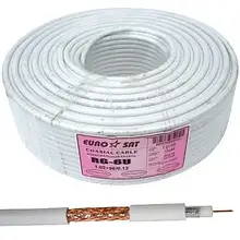 Кабель RG-6 EUROSAT (1,02Cu+96/0, 12CCA), діам.-6,8 мм, білий, 100 м