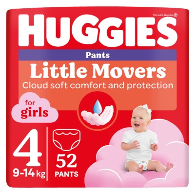 Підгузки Huggies Little Movers/Pants 4 (9-14 кг) для дівчаток 52 шт (5029053547541), фото 1