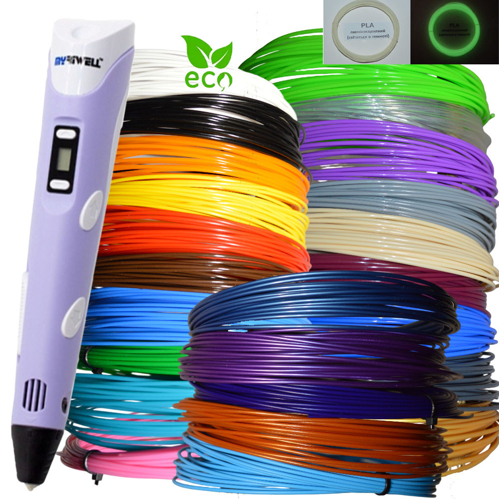 3D ручка Myriwell RP100B з набором пластику 25 кольорів 250 метрів Фіолетова