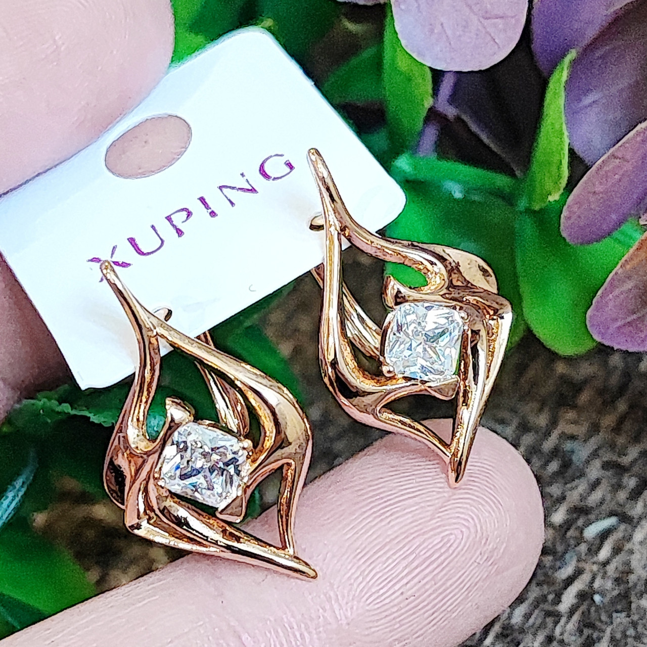 Сережки Xuping довжина 2.5см ширина 1.6см медичне золото позолота 18К с1567