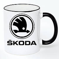 Чашка SKODA Автомобильный бренд (кружка, кружка) Белая с черной ручкой 330 мл
