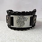 Браслет чоловічий шкіряний Wolf Power Silver широкий, фото 2