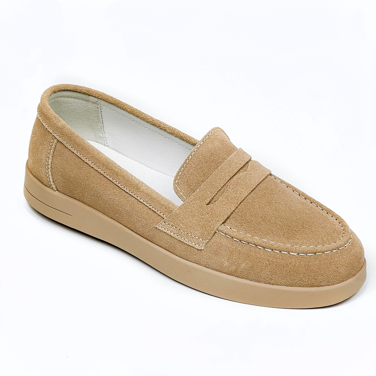 Жіночі замшеві лофери світло коричневого кольору AllShoes Q1-006-011 розмір 36