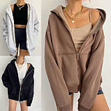 Тепла толстовка жіноча на блискавці тринитка на флісі з капюшоном і кишенями 42-46 48-52, фото 5