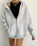 Тепла толстовка жіноча на блискавці тринитка на флісі з капюшоном і кишенями 42-46 48-52, фото 7