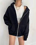 Тепла толстовка жіноча на блискавці тринитка на флісі з капюшоном і кишенями 42-46 48-52, фото 9