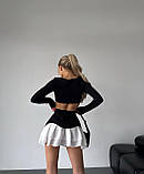 Жіноча джинсова спідниця з імітацією баски та воланами, фото 3