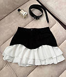 Жіноча джинсова спідниця з імітацією баски та воланами, фото 5