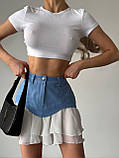 Жіноча джинсова спідниця з імітацією баски та воланами, фото 7
