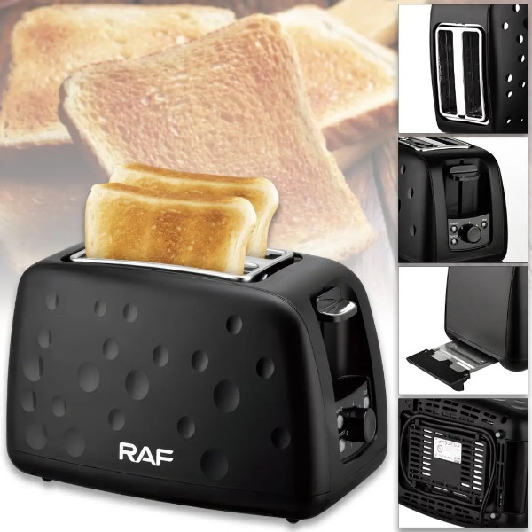 Тостер на 2 скибочки хліба з регулятором RAF R 502 Чорний, фото 1