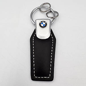 Брелок для ключів шкіряний для BMW (БМВ) чорний з білою ниткою, фото 3
