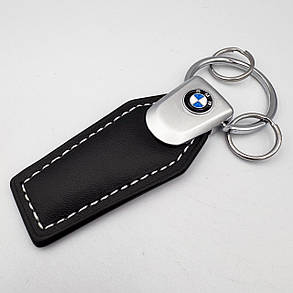 Брелок для ключів шкіряний для BMW (БМВ) чорний з білою ниткою, фото 1