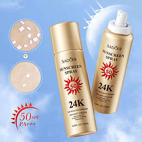 Солнцезащитный спрей с золотом 24 карат SPF50 PA+++  SADOER, 150 мл.