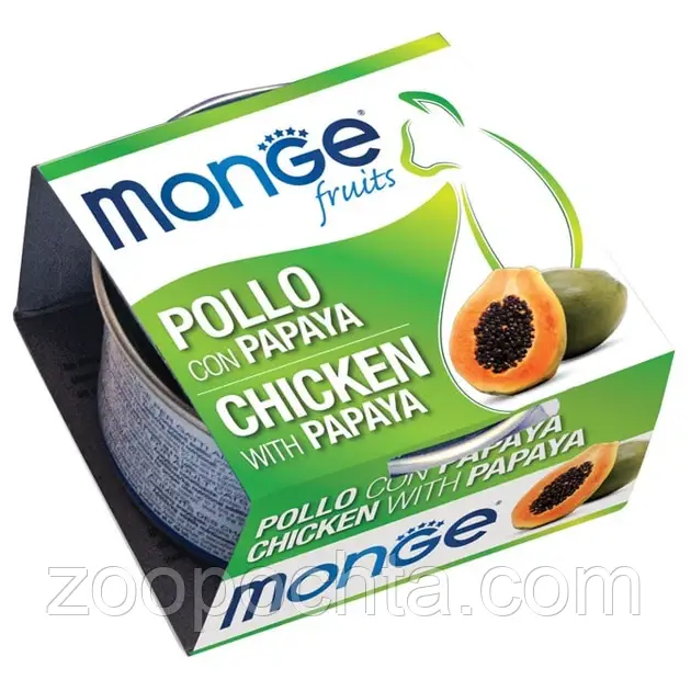 Вологий корм для кішок Monge (Монж) Fruits Chicken Flakes with Papaya з куркою та папаєю 80 гр