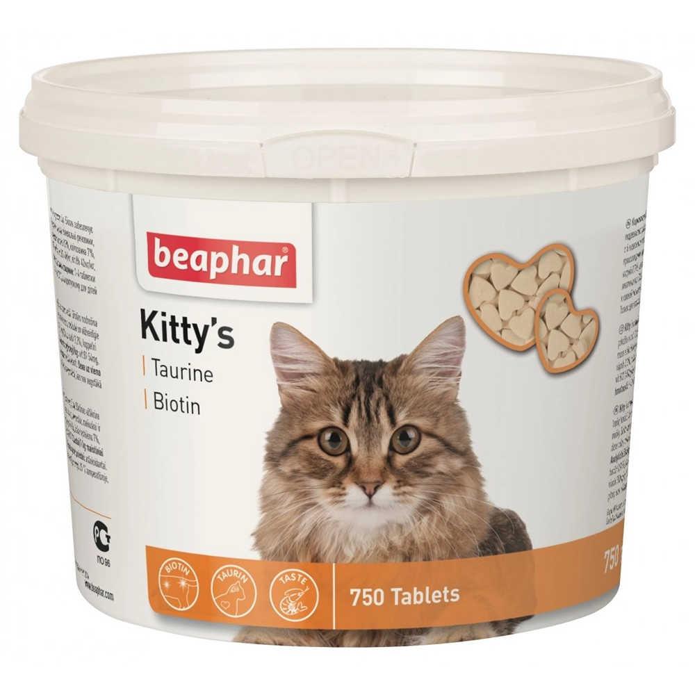 Вітамінізовані ласощі з таурином і біотином для котів Kitty's + Taurine + Biotine Beaphar, 750 табл (*)