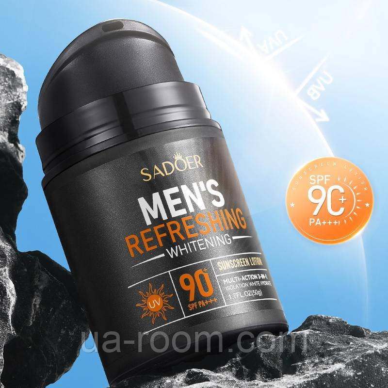 Мужской освежающий отбеливающий солнцезащитный лосьон SPF90+PA+++ SADOER, 50г.